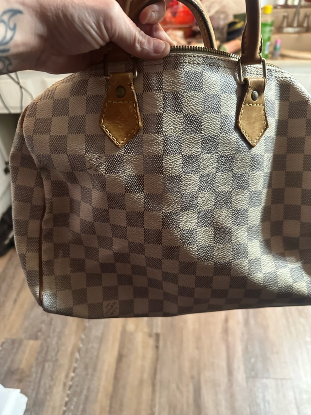Louis Vuitton Damier Azur Canvas Satchel in Beige and Tan